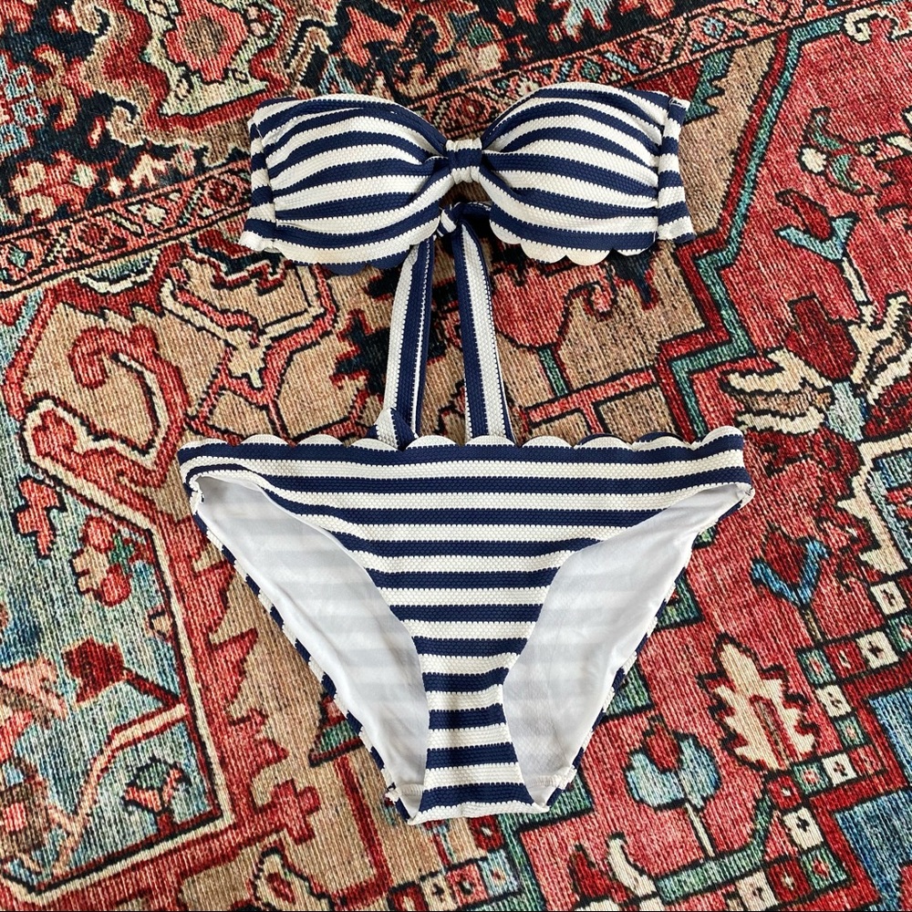 Warehouse Scalloped Striped Bikini Size 8